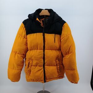 Men's Aeropostale Remixed Down Jacket Small Yellow Black Hooded